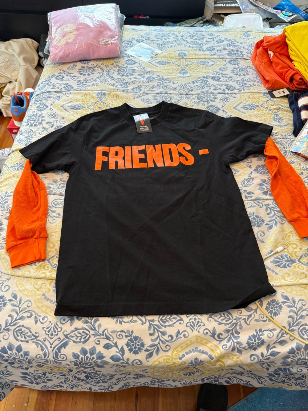 Vlone Friends Men’s - Black & Orange Long Sleeve Layered Tee
